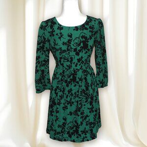 Fossil Green Floral Skater Dress Sz Small